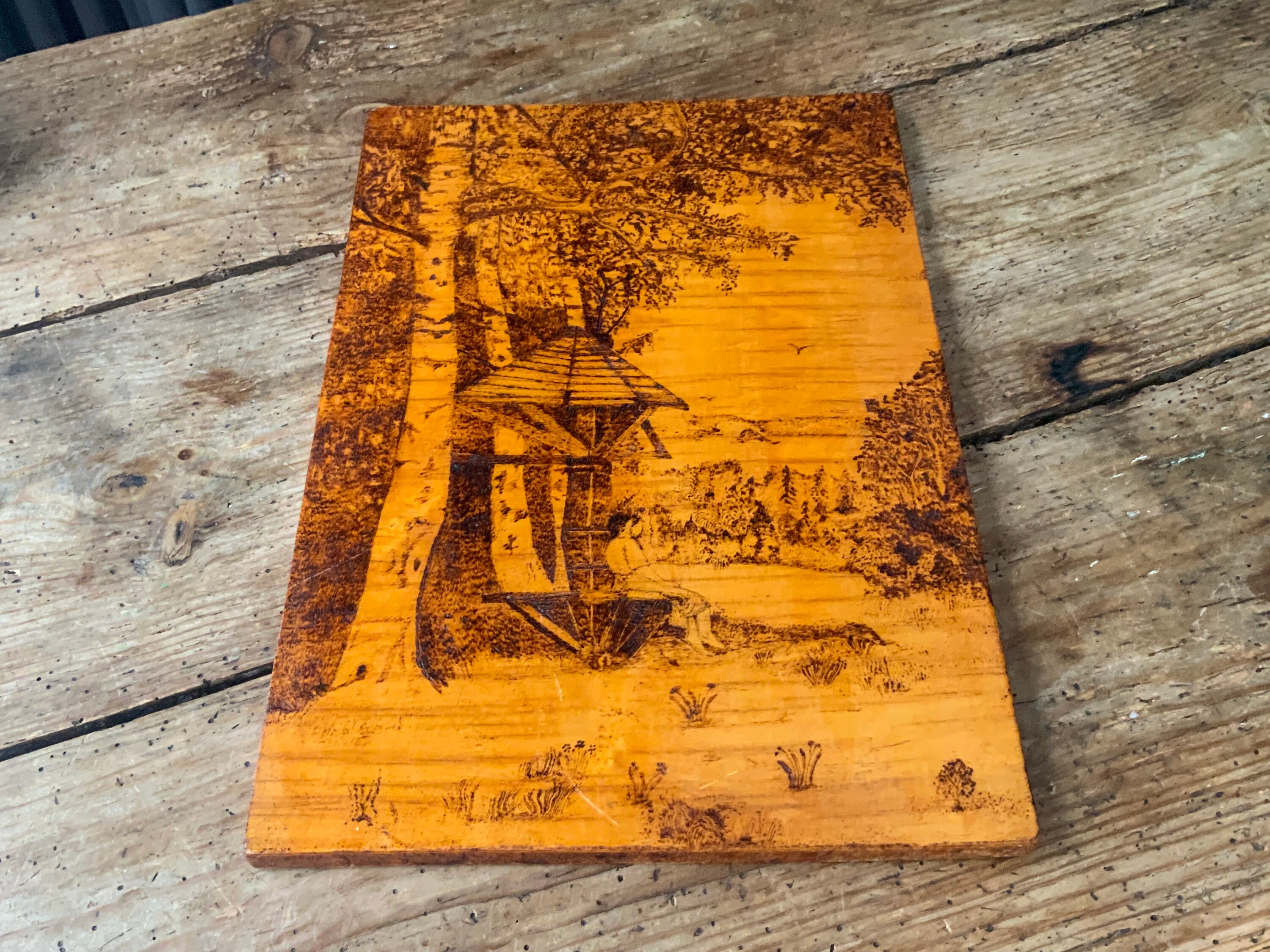 Small Pyrography Wood Burning Yosemite Chapel Falls Hand Made Folk Art