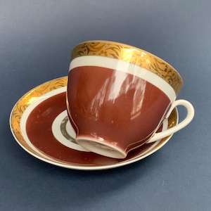 Lomonosov LFZ  Imperial Porcelain Duo Brown-Gold, Vintage Cup and Saucer High-Quality Tableware