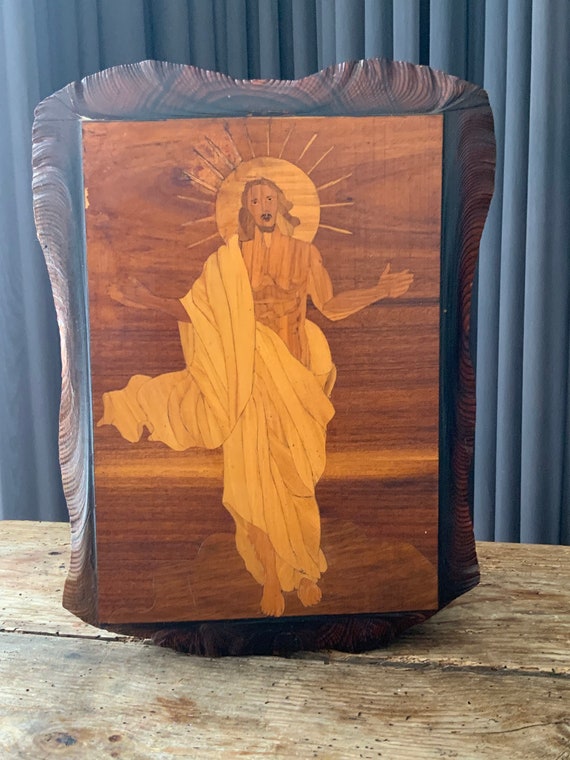 Jesus, Vintage Wood Inlay, Christian Art Gift, Jesus Christ