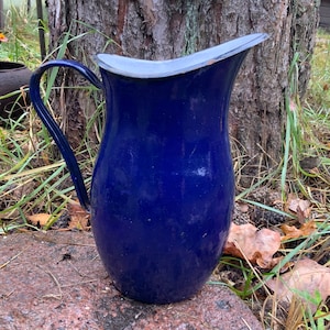 Vintage rusty pitcher enamel shabby water pitcher pot milk jug white enamel water pitcher jug enamelware milk pot old milk can retro pitcher