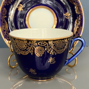 UNUSED Lomonosov LFZ  Imperial Porcelain Set of Cobalt Blue Vintage Cup and Saucer High-Quality Tableware (# 626 )