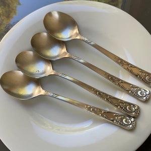 4x Dinner Spoons Vintage Alpaca Melchior Dinner Spoons Handles with Art Nouveau Pattern Vintage Table Serving USSR