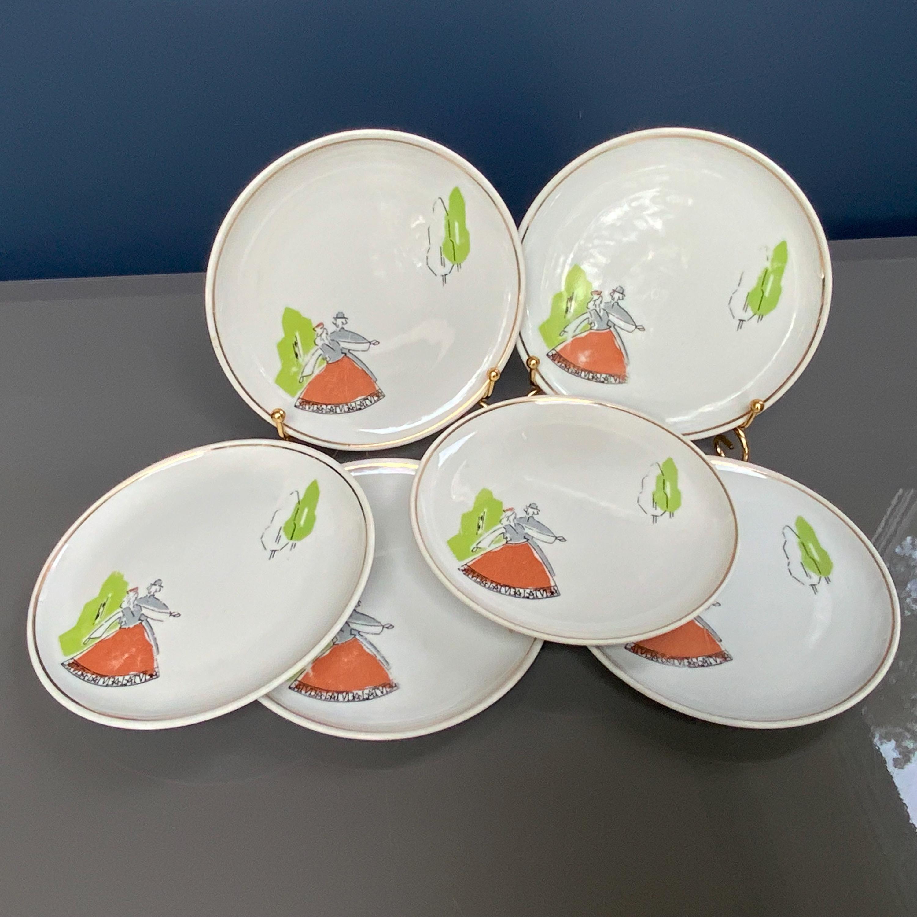 Vintage Riga Porcelain Dessert Plate: Latvian Dancers, Collectible 