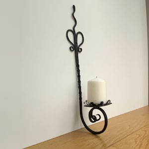 Hand Forged Artisan Ornamental Iron Candelabra, Wrought iron Candle Holder  made in Latvia the 70s, Rustic candle holder