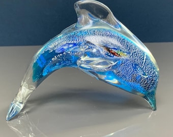 Baccarat 青色ガラス製イルカの彫刻 Baccarat 青色ガラス製イルカの