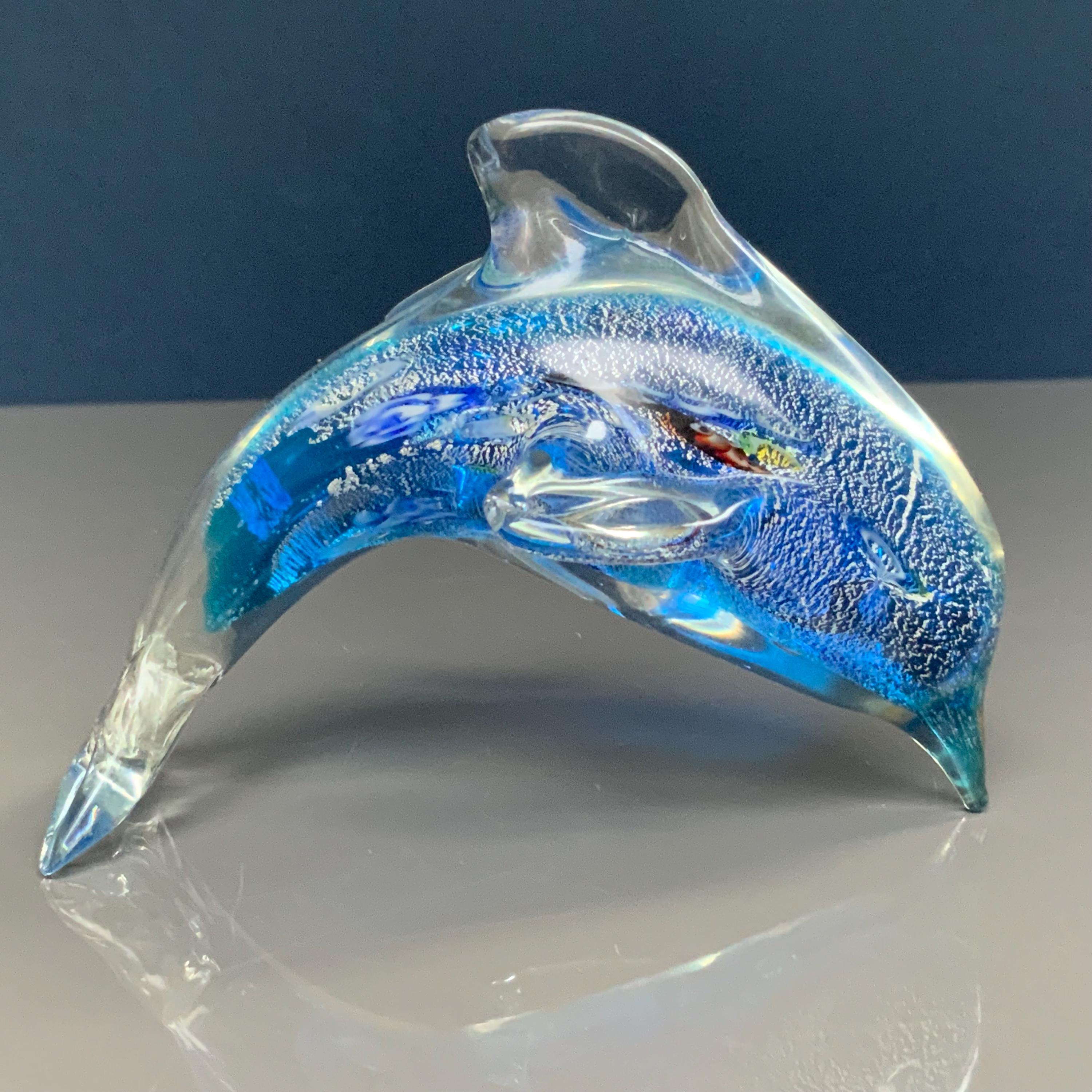 手作りのムラーノガラス製イルカの置物：ヴィンテージクリスタル装飾