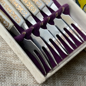 Vintage Canapes Forks Set: USSR Embossed Appetizer Forks