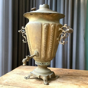Antique metal Samovar Tula, Circa 1900 by Shemarin, non-working condition, Farmhouse decor. Tea kettel, defects