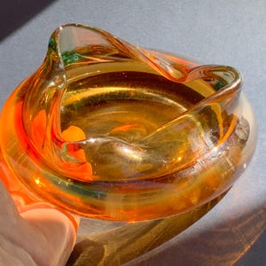 Mid-Century Amber Art Glass Bowl: Bohemian Ashtray, Candle Holder