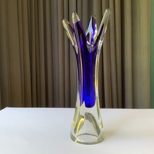 Līvānu glass Arktika vase,  Blue glass vase for flowers, hand-blown glass 11.6in tall (#1)