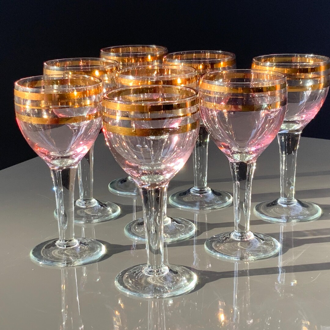 8x Pink Glasses, Gold Trim Liqueur Glasses Set, Glass 60ml / 2oz ...