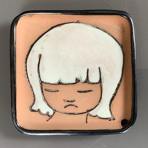 Wall or Table top, food,  Sculpture Ceramic Girl, Wall decor ceramic, Wall decor, Ceramic, Signed by the artist.
