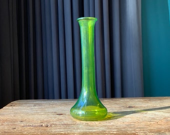 Green glass vase, Tall flower vase, 9.8in, table decor.