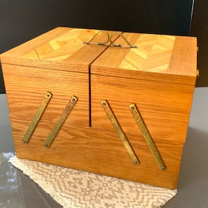Vintage Large Wooden Box, Folding Sewing Box, Storage for Sewing ...