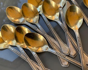Gilded Vintage Teaspoons: USSR Oriental Embossed Spoons, Set of 12x (# 659)