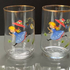 Vintage Kids Glass Tumblers: Fairy Tale Drinkware Set