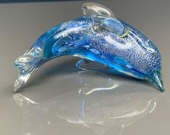 手作りのムラーノガラス製イルカの置物：ヴィンテージクリスタル装飾