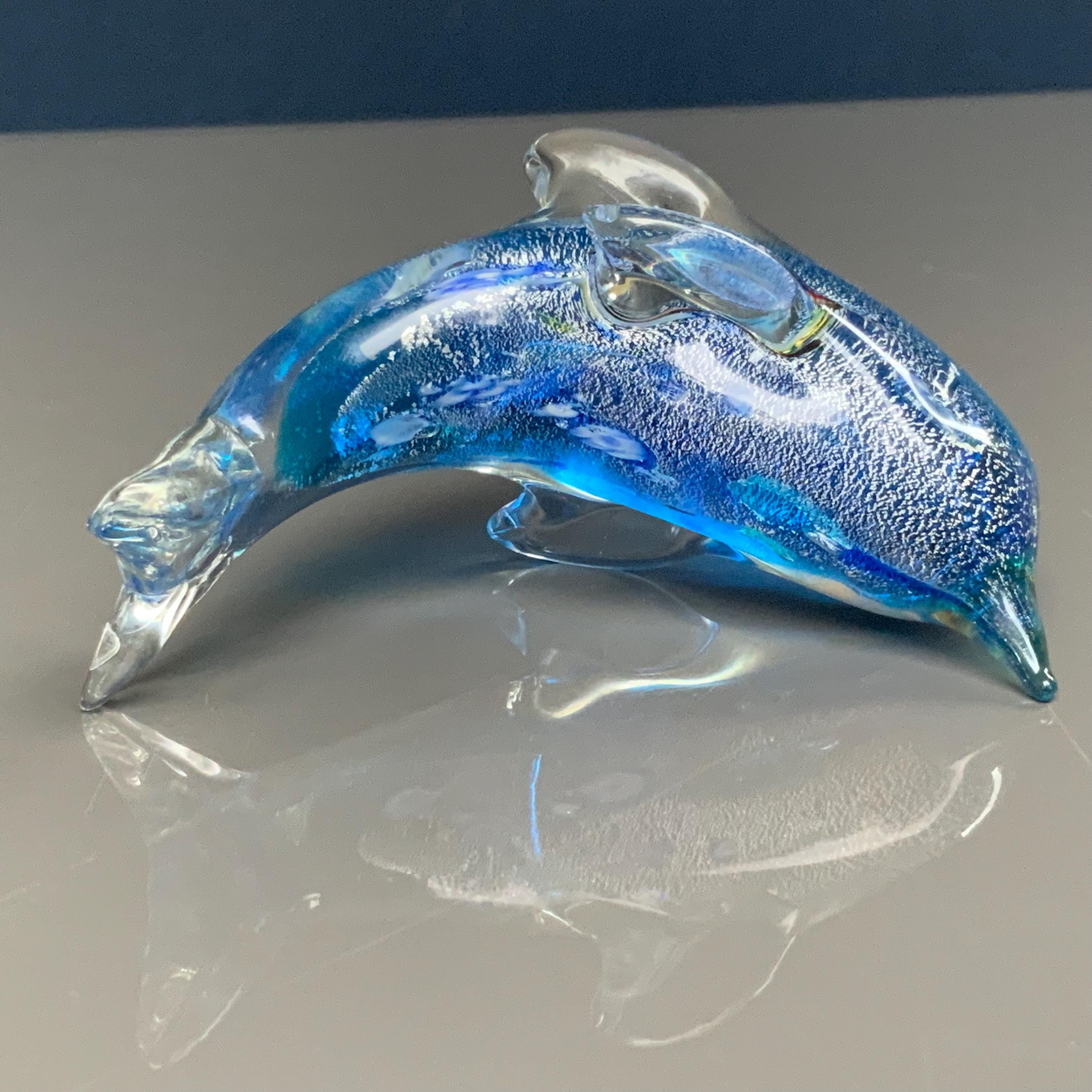 手作りのムラーノガラス製イルカの置物：ヴィンテージクリスタル装飾