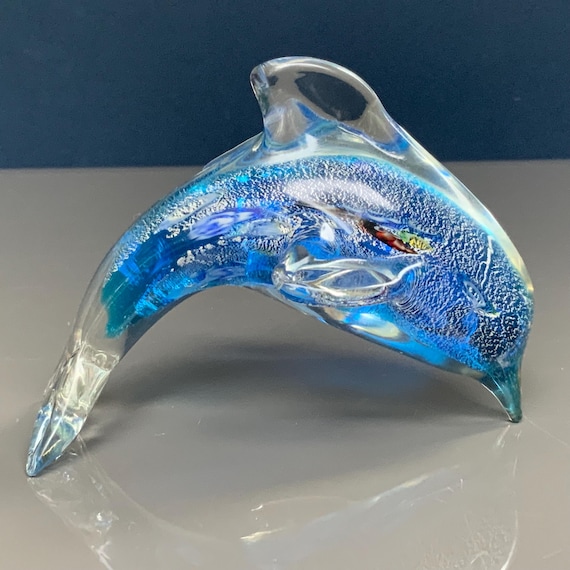 イルカガラスの置物ドルフィン彫刻 ガラスの置物 イルカ 波乗り ドルフィン オーナメント ガラス雑貨