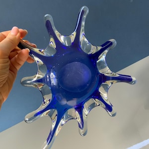 Sculpture, blue glass bowl, &quot;Medusa&quot;, &quot;Splash&quot;, Cobalt art glass bowl, Candy vase, serving jewelry stand.