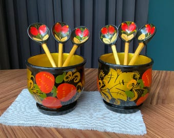Vintage Russian Khokhloma Folk Art Painted Wooden Bowl | Catchall
