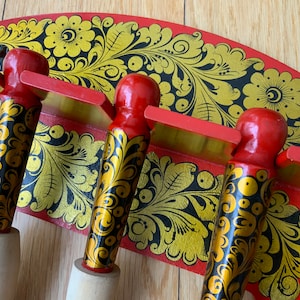 Hand Painted Wooden Kitchen Utensil Set: USSR Folk Art Decor