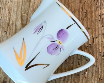 Creamer Hand-painted in gold, hand-painted purple Iris, Riga porcelain, Floral Design on creamer