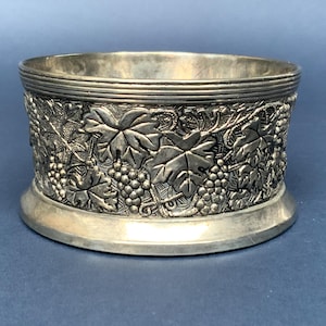 French Vintage Silver Metal Grapevine Wine Bottle Holder