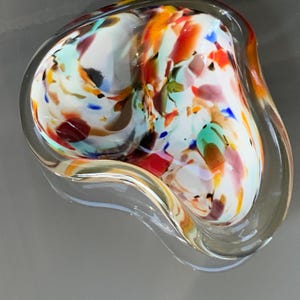 Small Mid century multicolor serving bowl-ashtray-candy bowl. Vintage hand blown glass vase. Art deco large bowl. Heavy glass vase