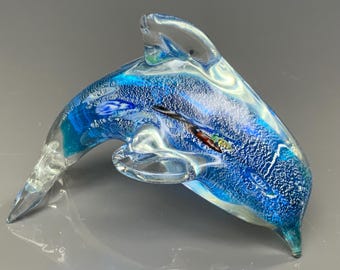 手作りのムラーノガラス製イルカの置物：ヴィンテージクリスタル装飾