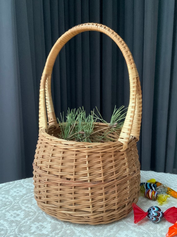 Grand Panier De Pêche Français En Osier - Creel Vintage Fait Main - 37x30x25cm