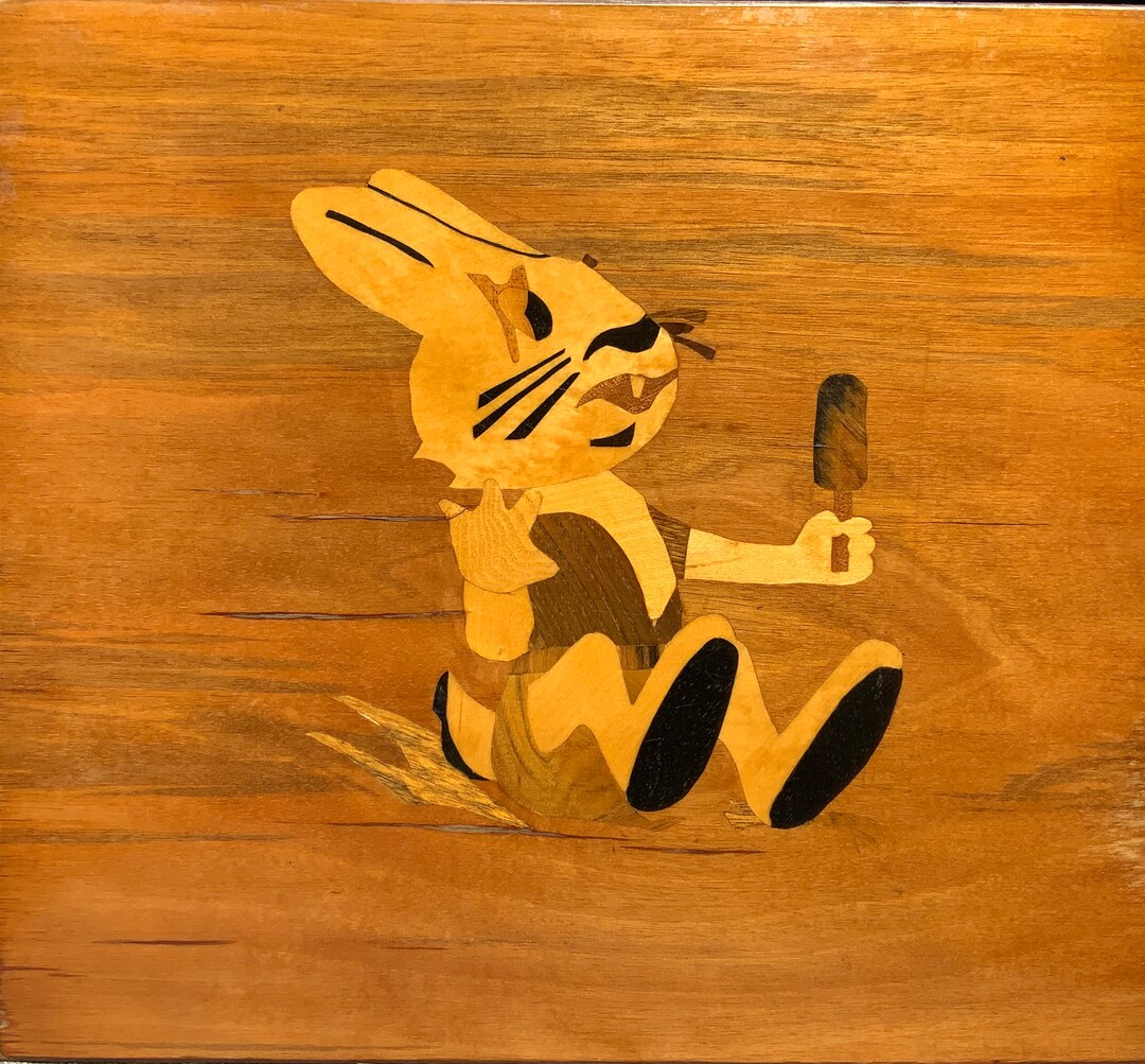 Vintage Rabbit Marquetry Plaque: 1970s Kids Room Decor - Etsy
