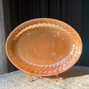 Gold Shiny Fire King Peach Luster Oval plate