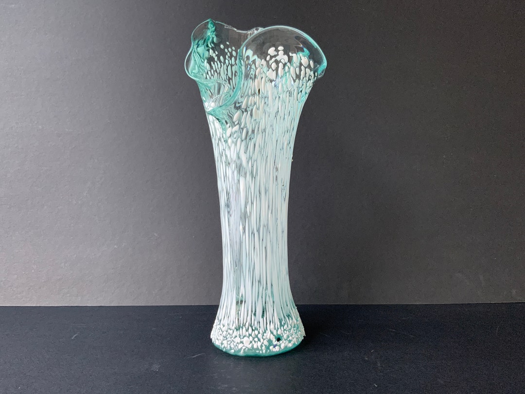 Heavy AQUA BLUE Vase Vintage Glass Vase Light Green, Blue Color, DEFECT