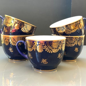 Lomonosov LFZ Imperial Porcelain Cobalt Blue Cups - Set of 5 Vintage Tableware
