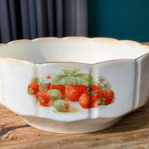Antique Imperial Tsar-era Kuznetsov porcelain-faience , faience  Round serving bowl, berries decal Porcelain from the 1900s (#33)