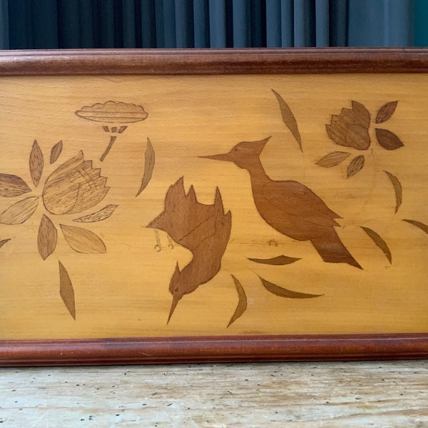 Vintage Framed Wood Inlay Art, Wood Marquetry