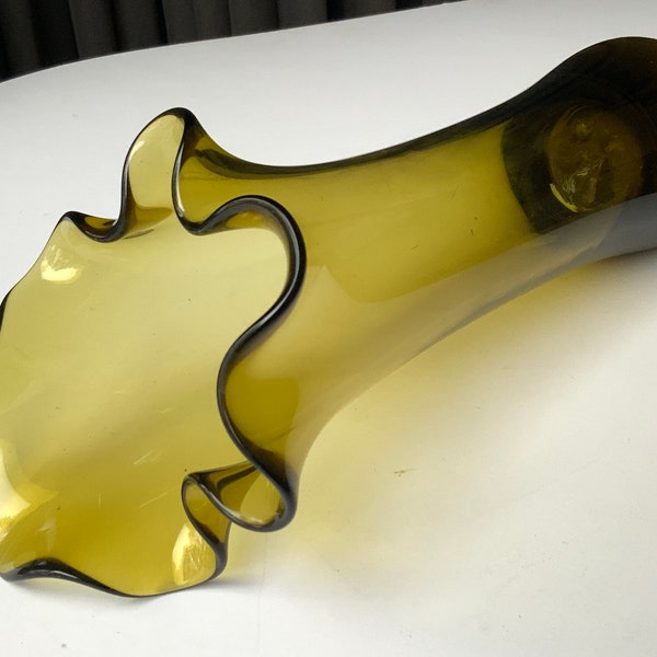 Heavy Vase Yellow  Colorful Designed Studio vase, Large Modern For Flower 80s