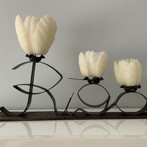 Rusty Hand Forged candle holder, written &quot;RIGA&quot; Iron Candelabra, Height 5.9in Wrought iron Candle Holder made in Latvia the 60s, Rusty