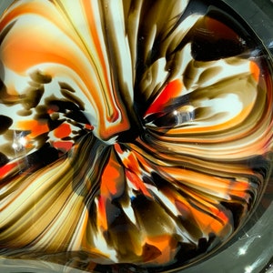 Mid century multicolor serving bowl. Vintage hand blown glass vase. Art deco large bowl. Heavy glass vase