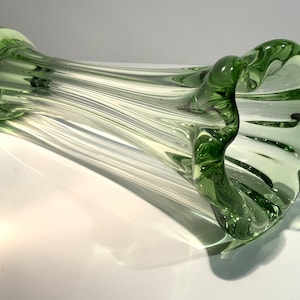 Heavy GREEN GLASS VASE Vintage Latvian Livanu Stikls Glass Vase Light Green Color, !4.9 in Tall