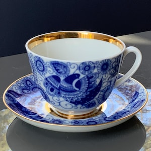 Lomonosov LFZ  Imperial Porcelain Duo Cobalt Blue Vintage Cup and Saucer High-Quality Tableware