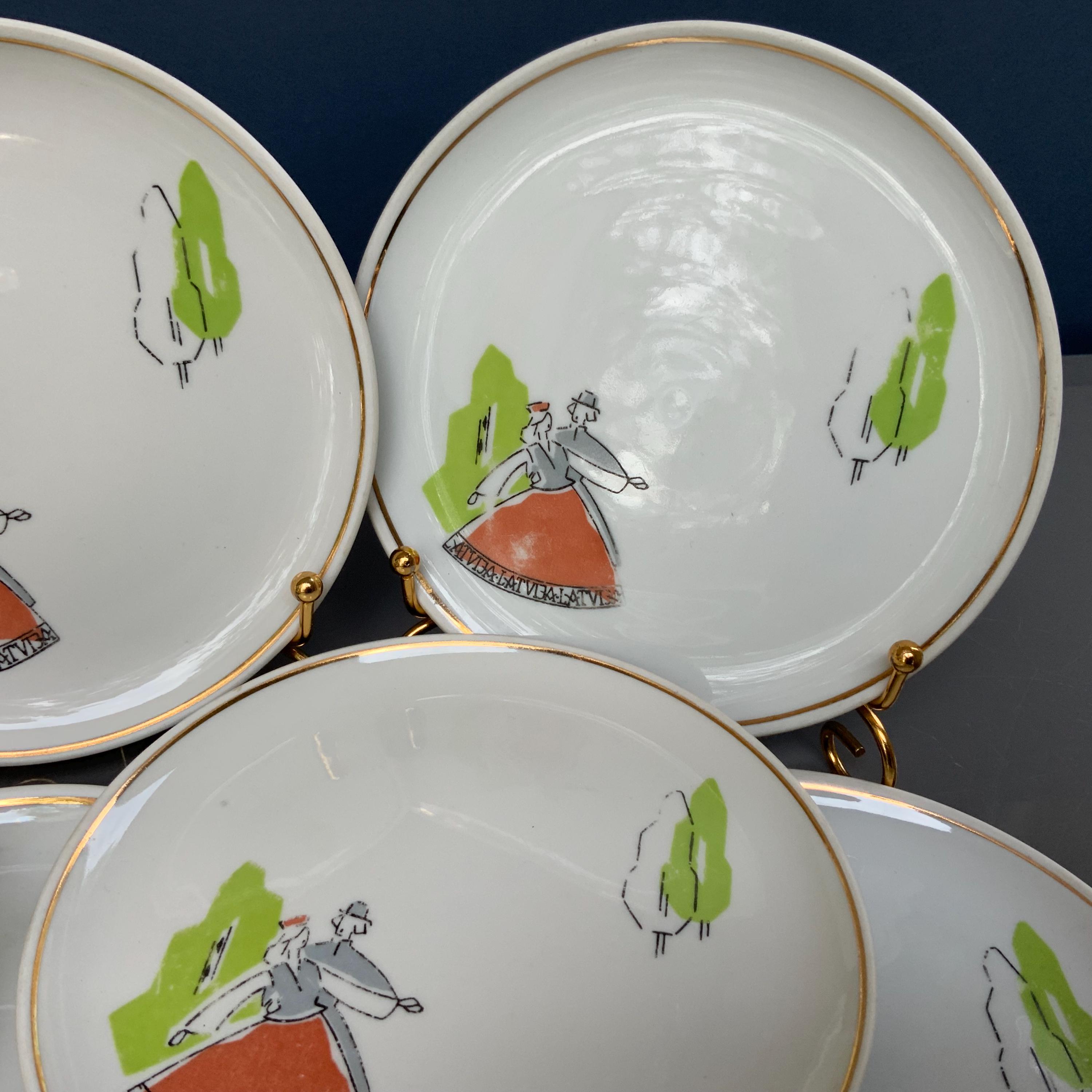 Vintage Riga Porcelain Dessert Plate: Latvian Dancers, Collectible 