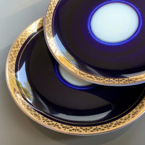 Lomonosov Imperial Porcelain Saucers: Cobalt Gold Rim, Unused (5.7in, Set of 2)