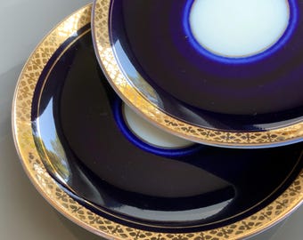 Lomonosov Cobalt Net Tea Trio: Vintage USSR Imperial Porcelain - Etsy