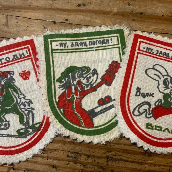 Original Soviet Cartoon Vintage USSR Patches, Nu Pogodi, Wolf, Collectibles, Set of 3 patches