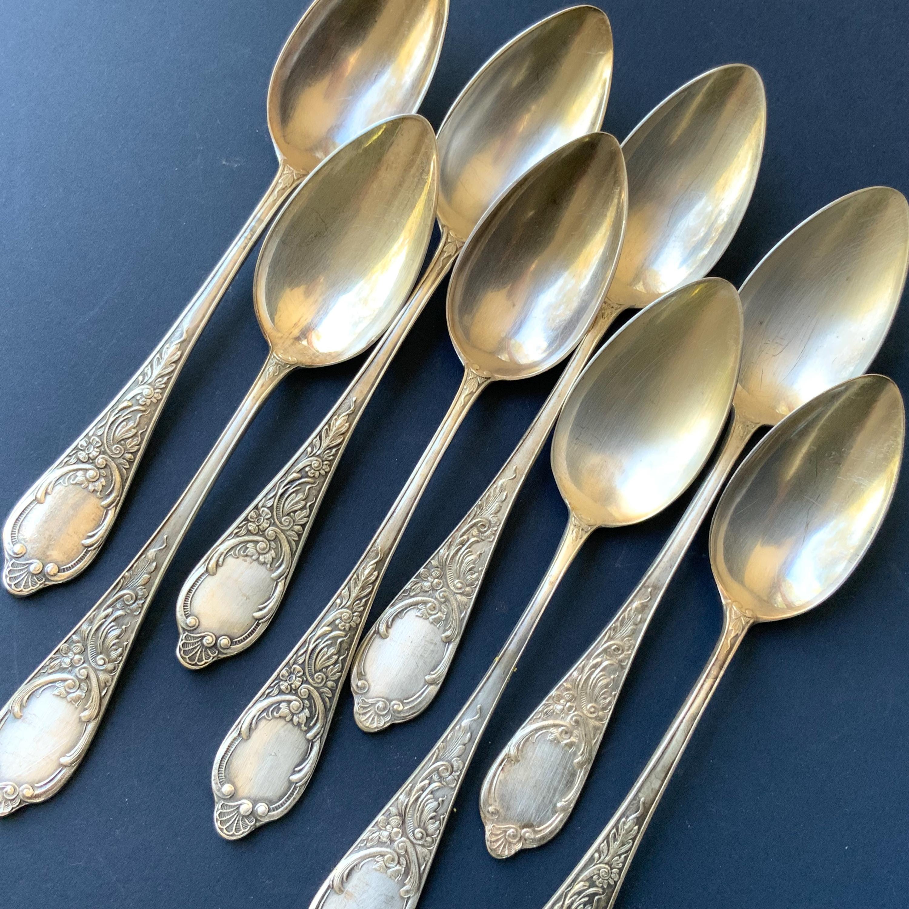 8x Vintage silverware dessert spoons, Melchior dinner spoons, cutlery set, Antique Kitchen Art Nouveau flatware set 17.5cm / 6.8in