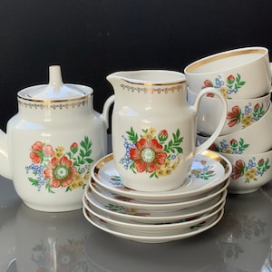 Riga-Porzellan, Kaffee-Tee-Set, RPR-Tassen aus Riga-Porzellan, Lettland-Porzellan