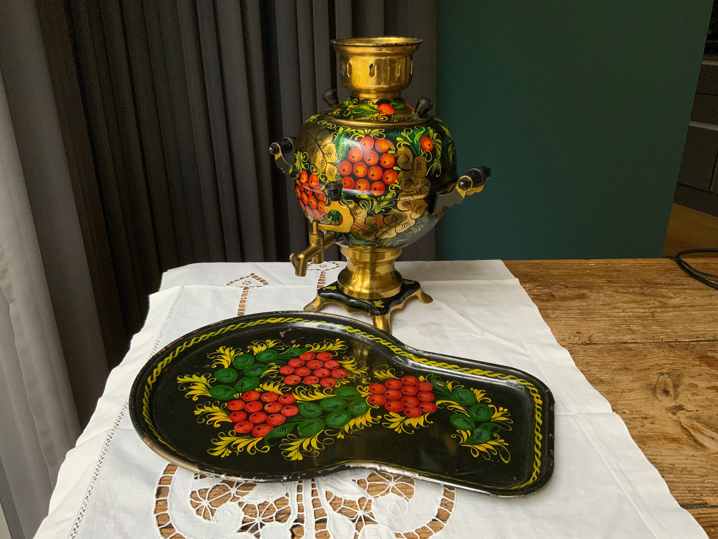 Vintage Samovar With Tray Khokhloma Hand Painted Tea Kettle - Etsy Australia