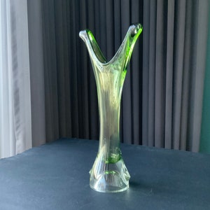 Green glass vase for flowers, hand blown glass, Home decor, Heavy  glass vase, 13.9in tall